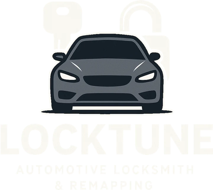 Locktune automotive locksmith and remapping logo: a car in front of a key and a padlock